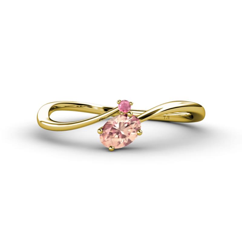Lucie Bold Oval Cut Morganite and Round Rhodolite Garnet 2 Stone Promise Ring 