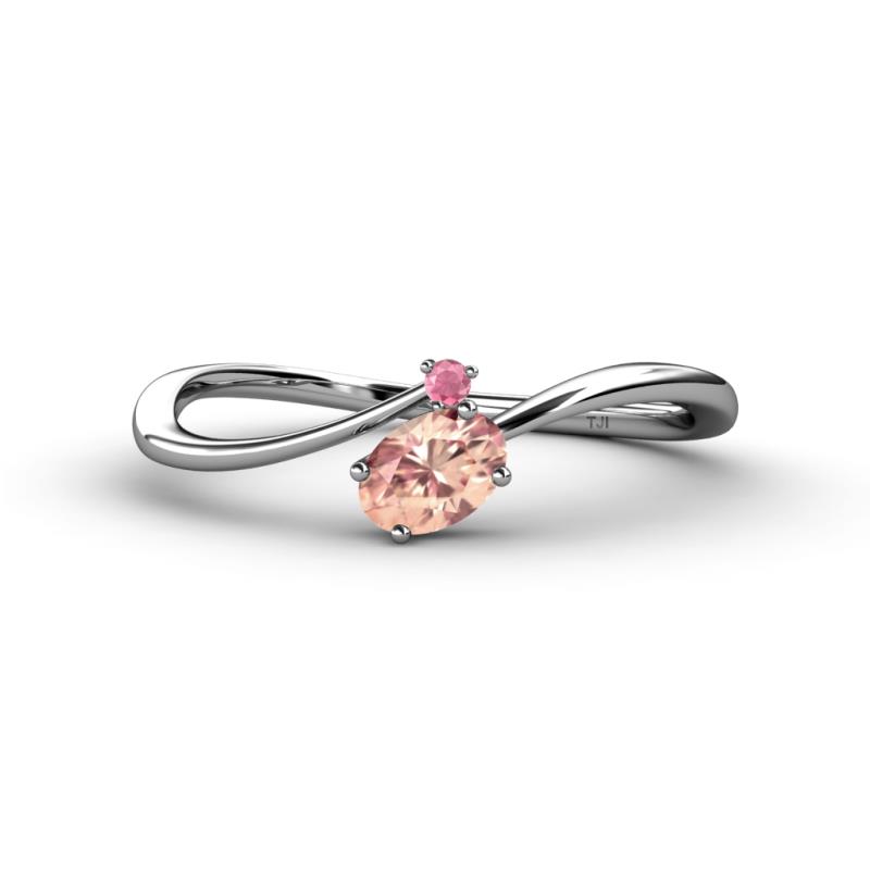 Lucie Bold Oval Cut Morganite and Round Rhodolite Garnet 2 Stone Promise Ring 