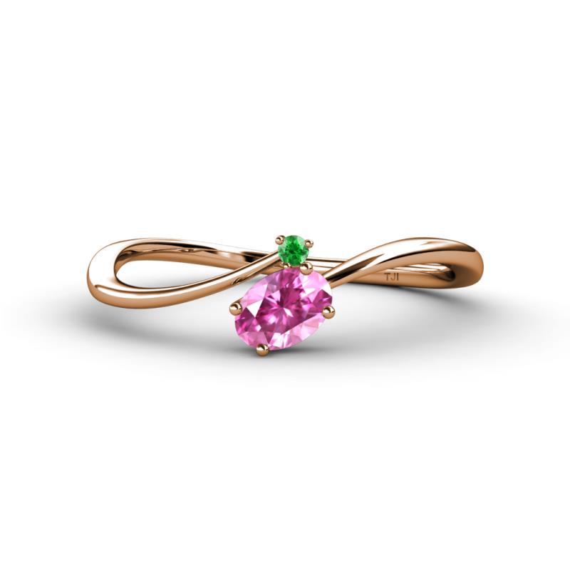 Lucie Bold Oval Cut Pink Sapphire and Round Green Garnet 2 Stone Promise Ring 