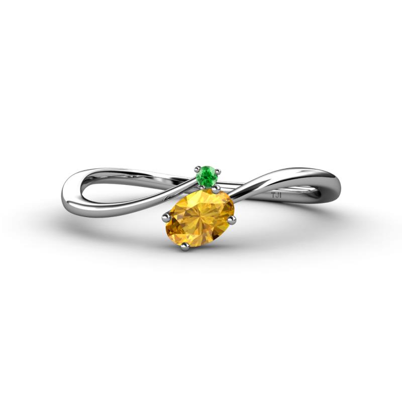 Lucie Bold Oval Cut Citrine and Round Green Garnet 2 Stone Promise Ring 