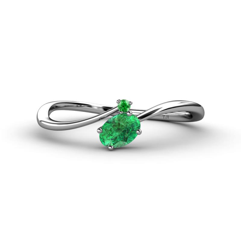 Lucie Bold Oval Cut Emerald and Round Green Garnet 2 Stone Promise Ring 