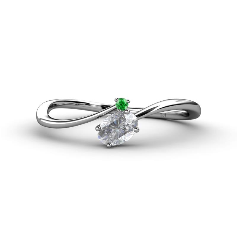 Lucie Bold Oval Cut White Sapphire and Round Green Garnet 2 Stone Promise Ring 