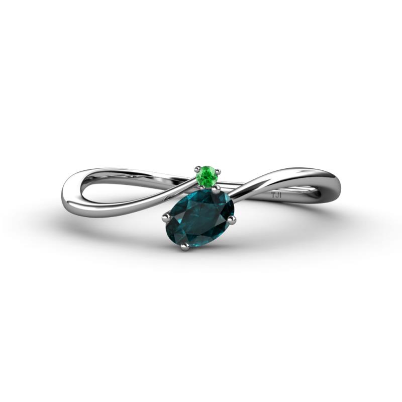 Lucie Bold Oval Cut London Blue Topaz and Round Green Garnet 2 Stone Promise Ring 