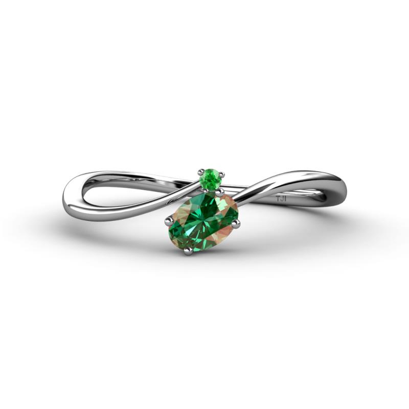 Lucie Bold Oval Cut Lab Created Alexandrite and Round Green Garnet 2 Stone Promise Ring 