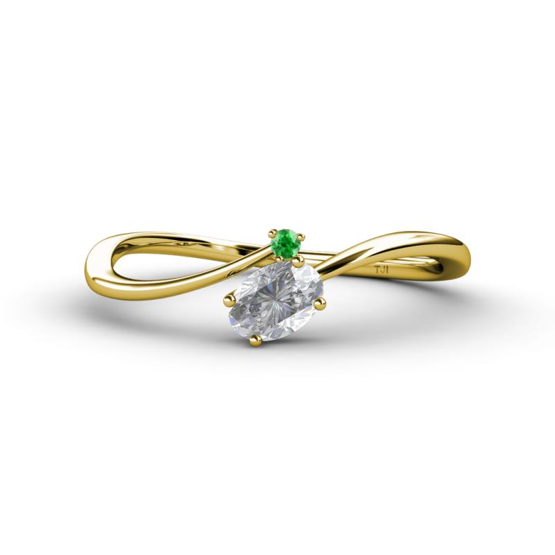 Lucie Bold Oval Cut White Sapphire and Round Green Garnet 2 Stone Promise Ring 