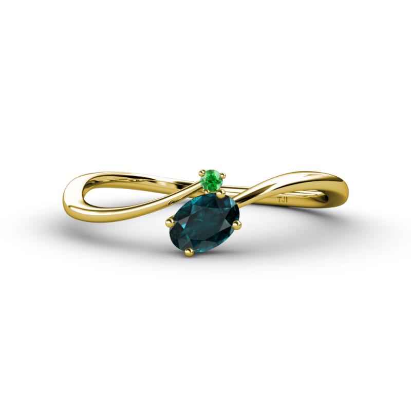 Lucie Bold Oval Cut London Blue Topaz and Round Green Garnet 2 Stone Promise Ring 