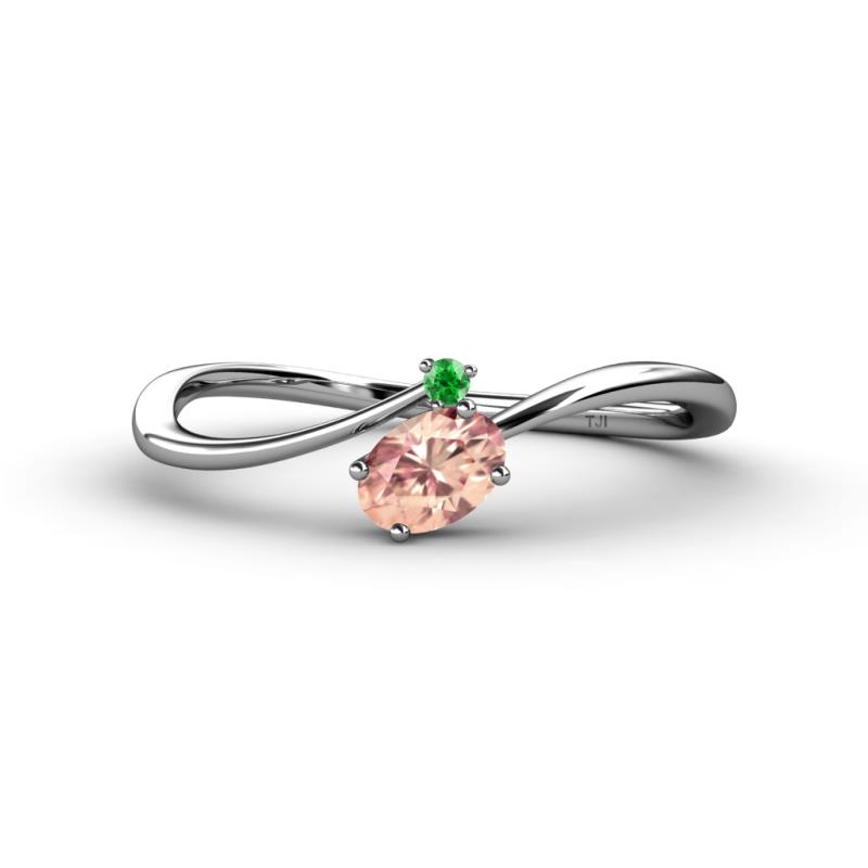 Lucie Bold Oval Cut Morganite and Round Green Garnet 2 Stone Promise Ring 