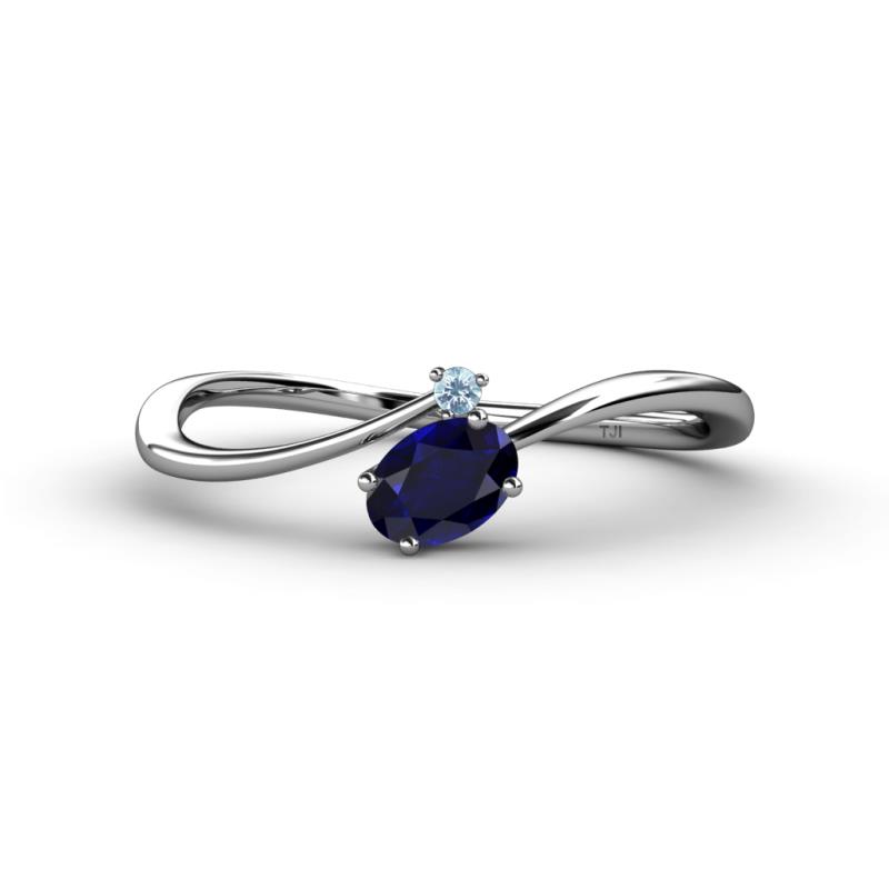 Lucie Bold Oval Cut Blue Sapphire and Round Aquamarine 2 Stone Promise Ring 