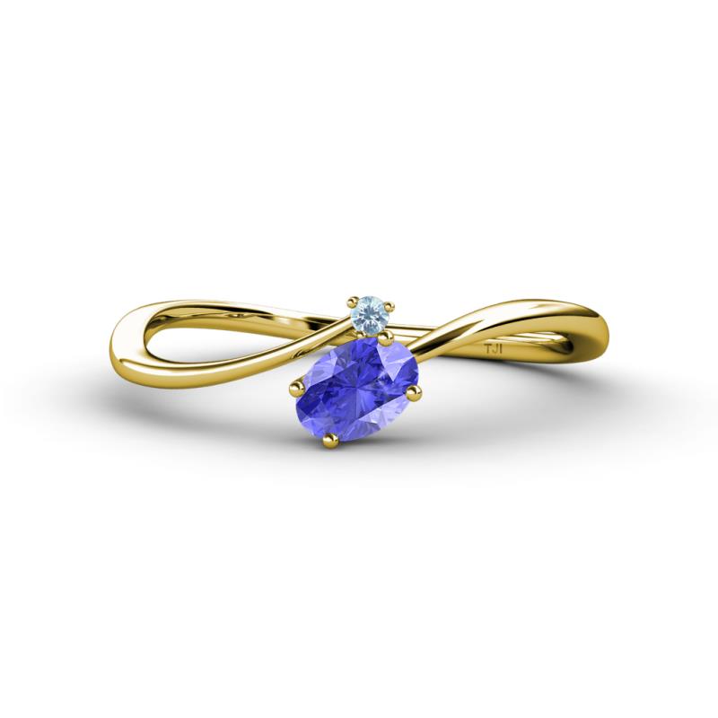 Lucie Bold Oval Cut Tanzanite and Round Aquamarine 2 Stone Promise Ring 