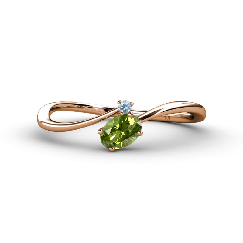 Lucie Bold Oval Cut Peridot and Round Aquamarine 2 Stone Promise Ring 
