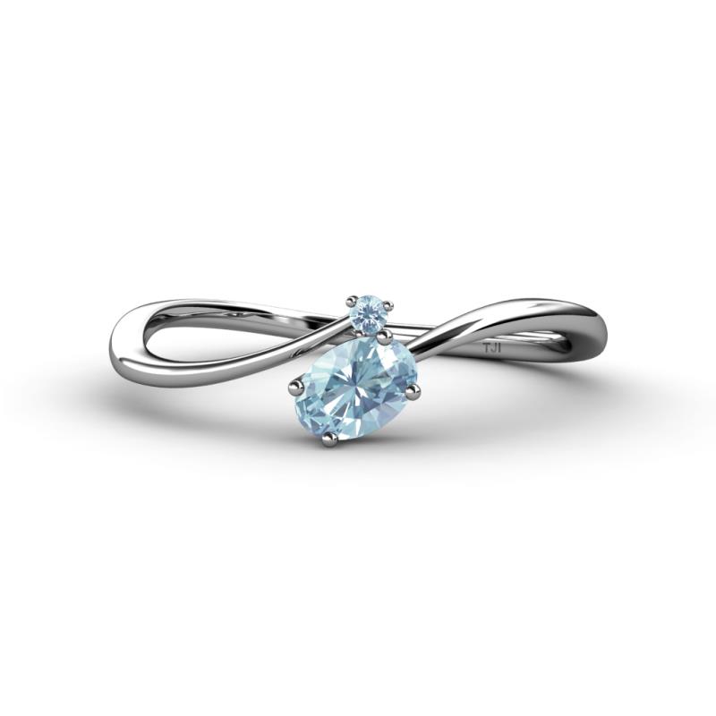 Lucie Bold Oval Cut and Round Aquamarine 2 Stone Promise Ring 