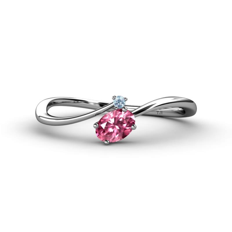 Lucie Bold Oval Cut Pink Tourmaline and Round Aquamarine 2 Stone Promise Ring 