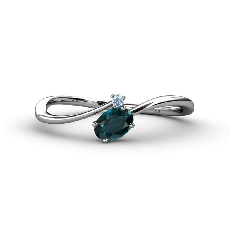 Lucie Bold Oval Cut London Blue Topaz and Round Aquamarine 2 Stone Promise Ring 