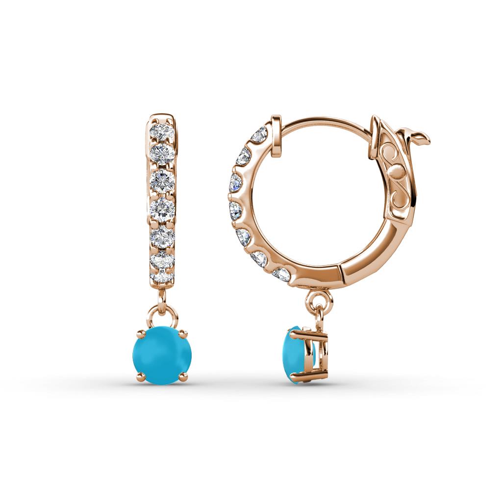 Nita (4mm) Round Turquoise and Diamond Dangle Huggie Hoop Earrings 