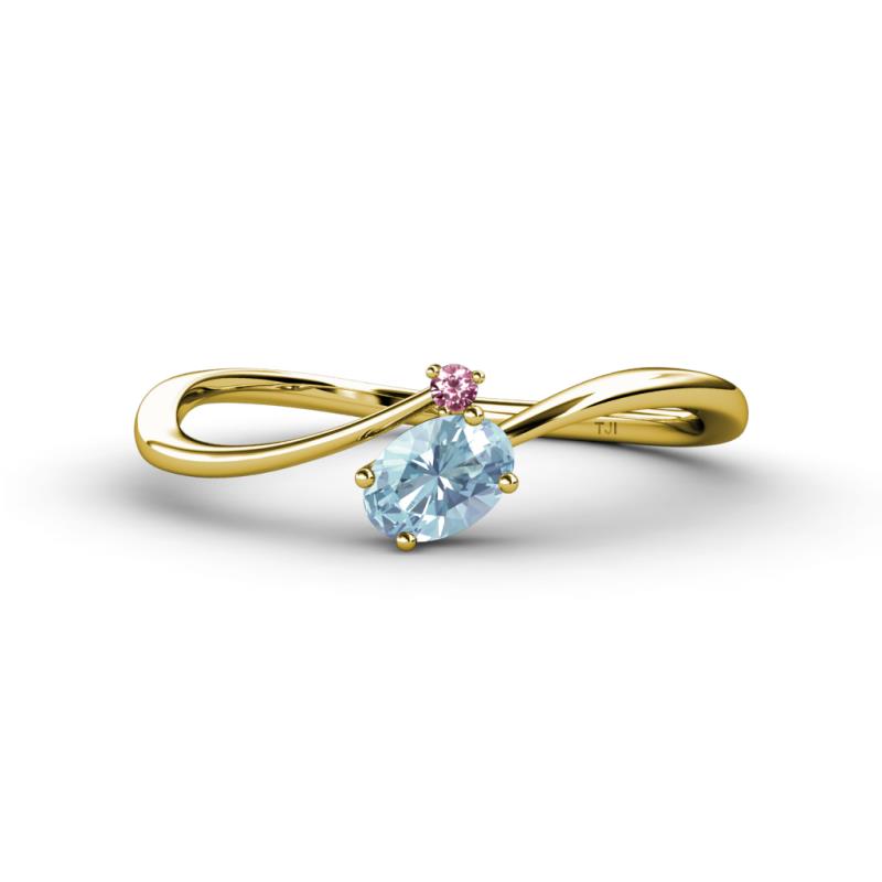 Lucie Bold Oval Cut Aquamarine and Round Pink Tourmaline 2 Stone Promise Ring 