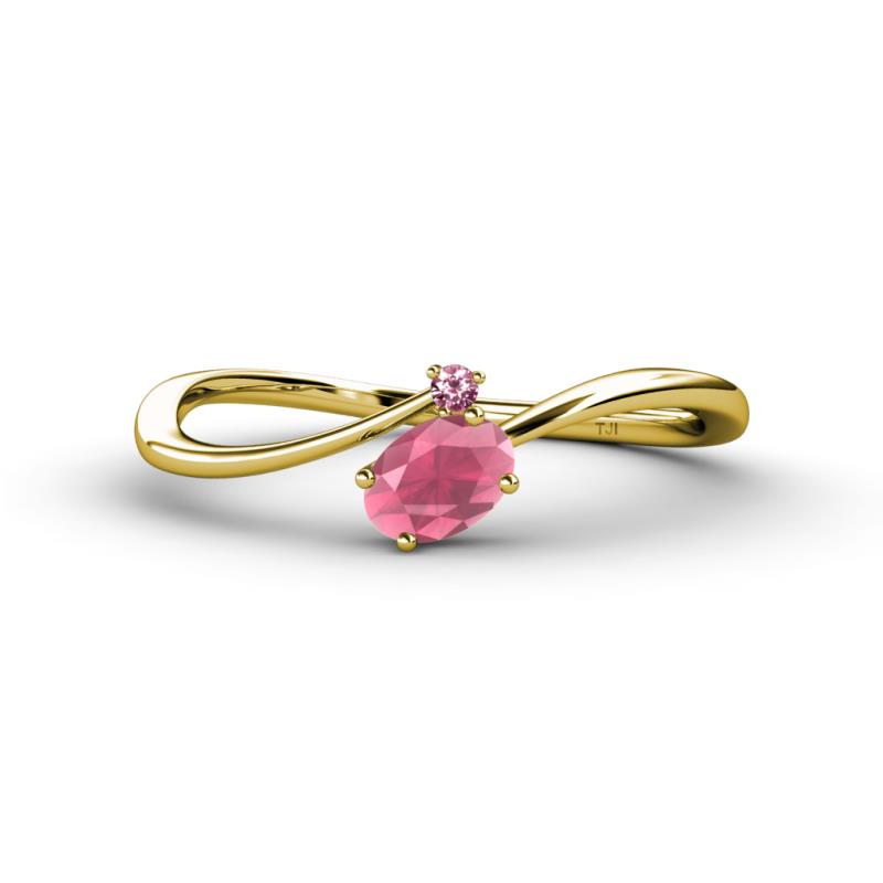 Lucie Bold Oval Cut Rhodolite Garnet and Round Pink Tourmaline 2 Stone Promise Ring 
