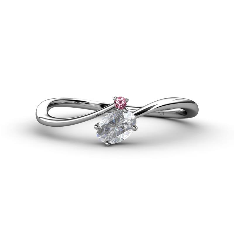 Lucie Bold Oval Cut White Sapphire and Round Pink Tourmaline 2 Stone Promise Ring 