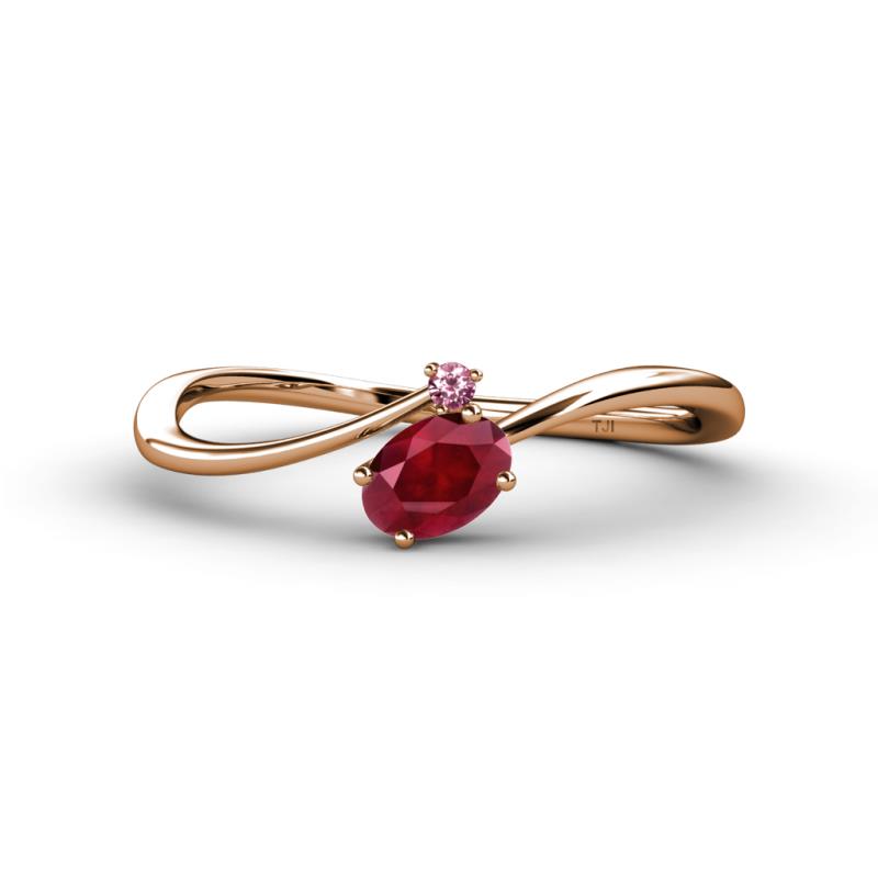 Lucie Bold Oval Cut Ruby and Round Pink Tourmaline 2 Stone Promise Ring 