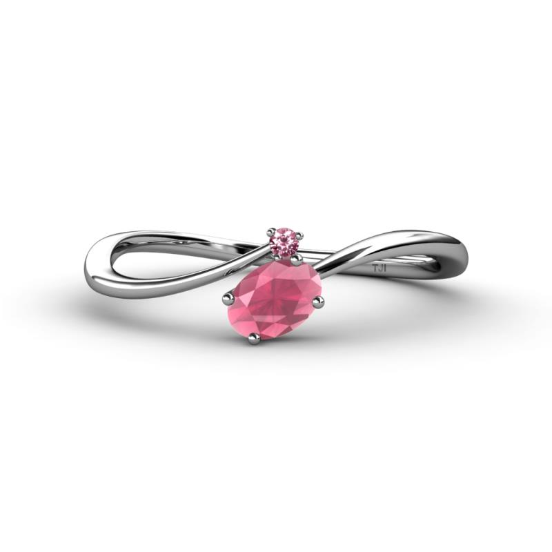 Lucie Bold Oval Cut Rhodolite Garnet and Round Pink Tourmaline 2 Stone Promise Ring 