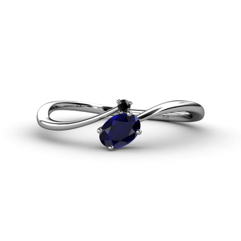 Lucie Bold Oval Cut Blue Sapphire and Round Black Diamond 2 Stone Promise Ring 