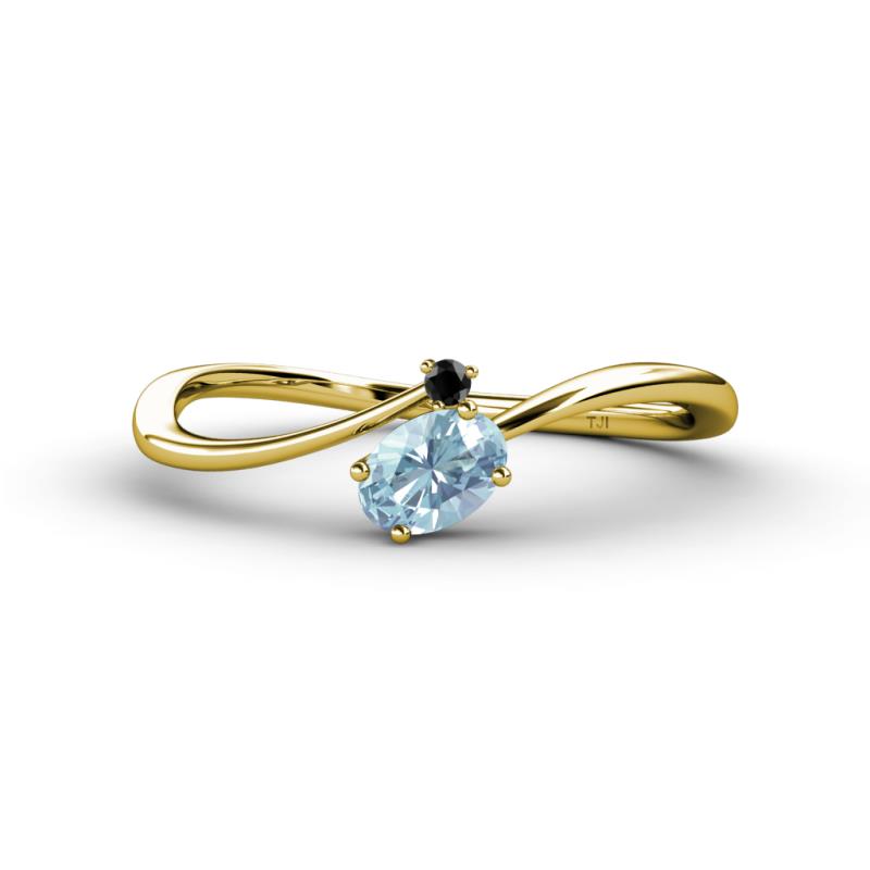Lucie Bold Oval Cut Aquamarine and Round Black Diamond 2 Stone Promise Ring 