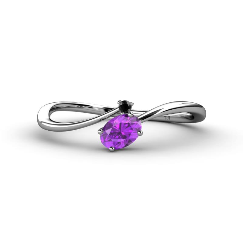 Lucie Bold Oval Cut Amethyst and Round Black Diamond 2 Stone Promise Ring 