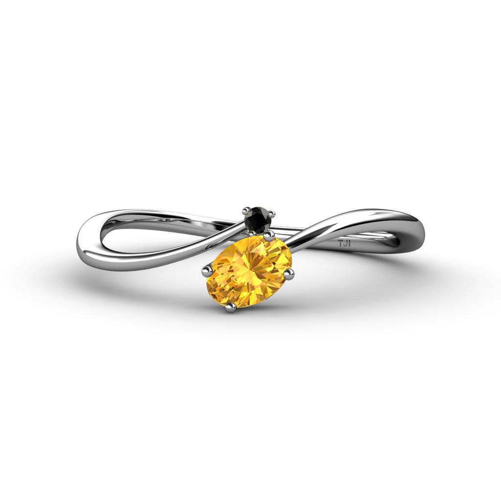 Lucie Bold Oval Cut Citrine and Round Black Diamond 2 Stone Promise Ring 