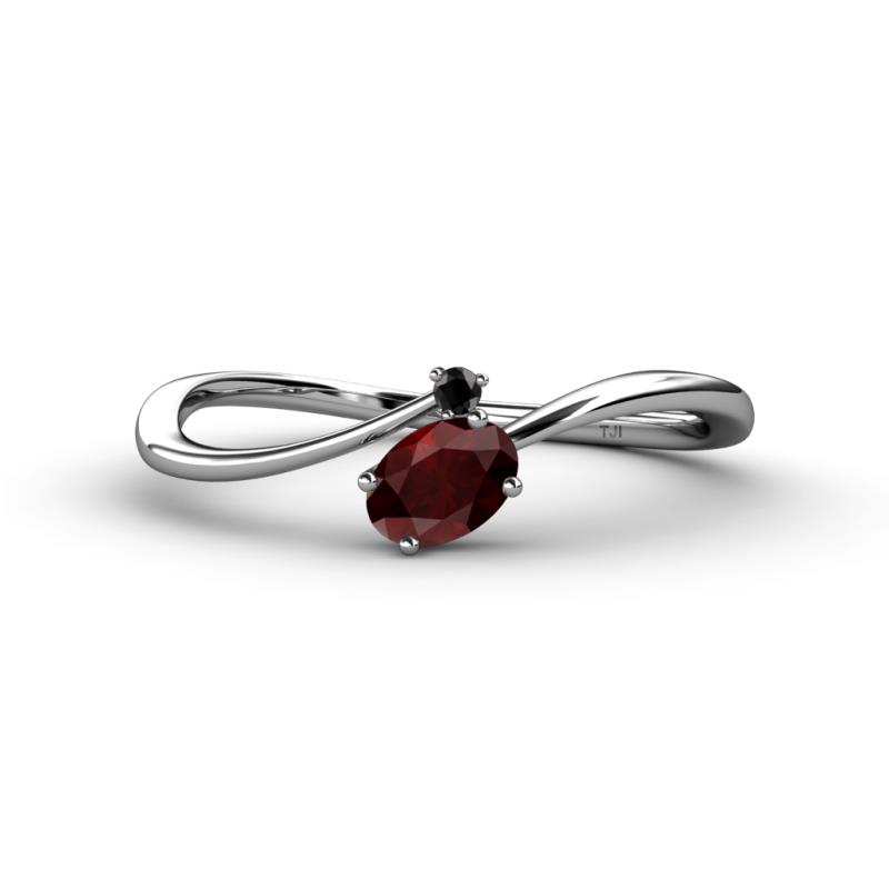 Lucie Bold Oval Cut Red Garnet and Round Black Diamond 2 Stone Promise Ring 