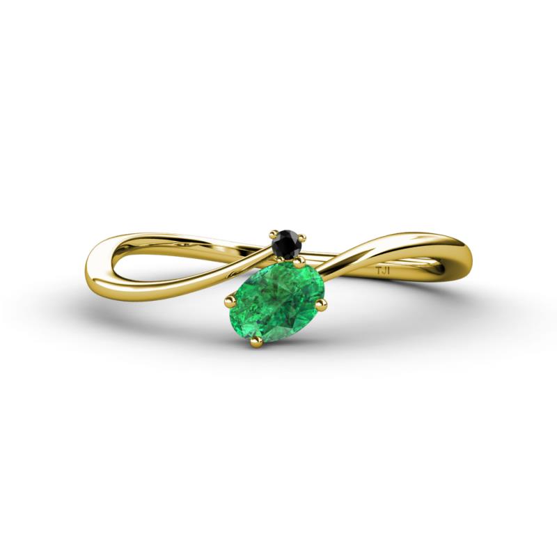 Lucie Bold Oval Cut Emerald and Round Black Diamond 2 Stone Promise Ring 