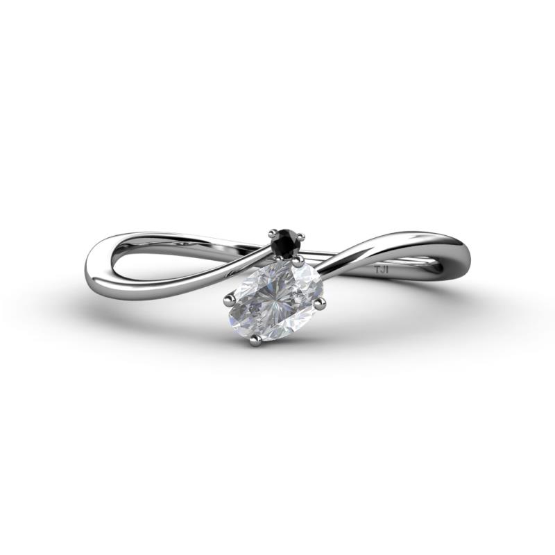 Lucie Bold Oval Cut White Sapphire and Round Black Diamond 2 Stone Promise Ring 