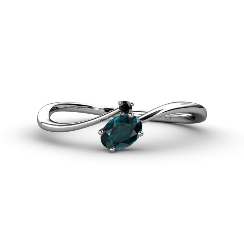 Lucie Bold Oval Cut London Blue Topaz and Round Black Diamond 2 Stone Promise Ring 
