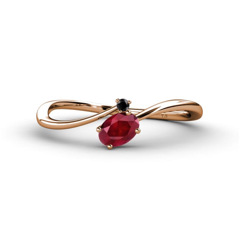 Lucie Bold Oval Cut Ruby and Round Black Diamond 2 Stone Promise Ring 