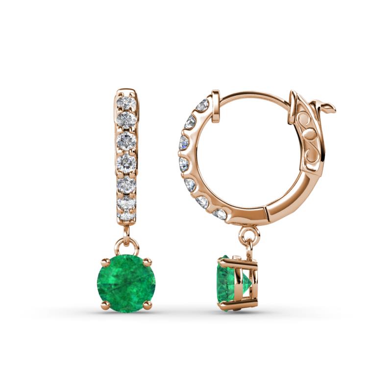 Nita (5mm) Round Emerald and Diamond Dangle Huggie Hoop Earrings 