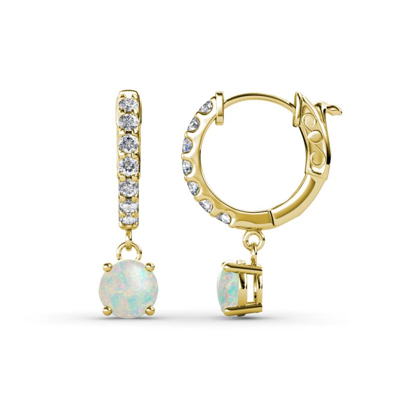 Nita (5mm) Round Opal and Diamond Dangle Huggie Hoop Earrings 