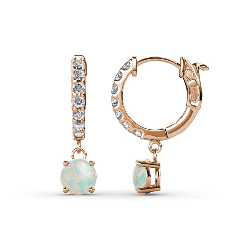 Nita (5mm) Round Opal and Diamond Dangle Huggie Hoop Earrings 