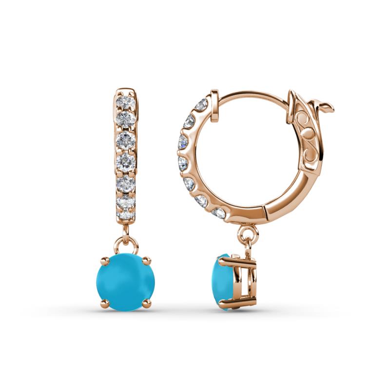 Nita (5mm) Round Turquoise and Diamond Dangle Huggie Hoop Earrings 