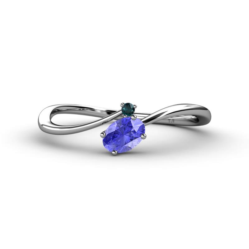 Lucie Bold Oval Cut Tanzanite and Round London Blue Topaz 2 Stone Promise Ring 