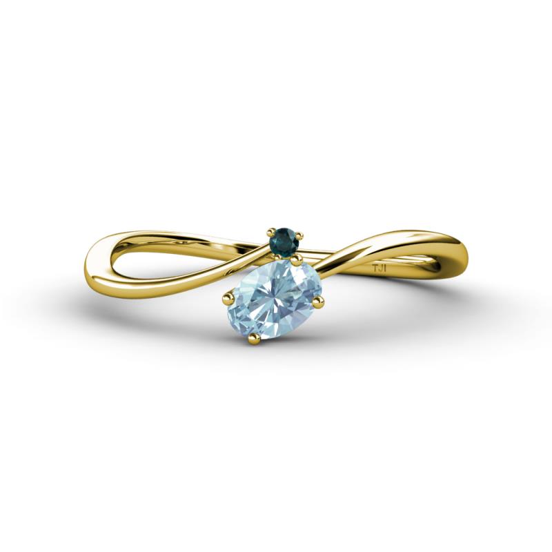 Lucie Bold Oval Cut Aquamarine and Round London Blue Topaz 2 Stone Promise Ring 