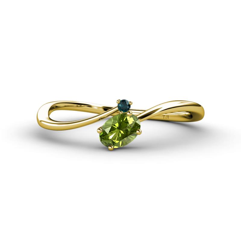 Lucie Bold Oval Cut Peridot and Round London Blue Topaz 2 Stone Promise Ring 