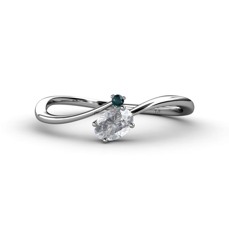 Lucie Bold Oval Cut White Sapphire and Round London Blue Topaz 2 Stone Promise Ring 