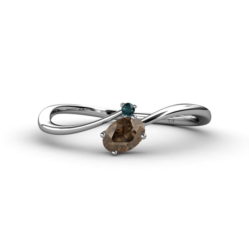 Lucie Bold Oval Cut Smoky Quartz and Round London Blue Topaz 2 Stone Promise Ring 