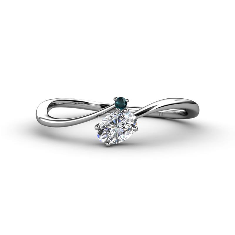 Lucie Bold Oval Cut Lab Grown Diamond and Round London Blue Topaz 2 Stone Promise Ring 