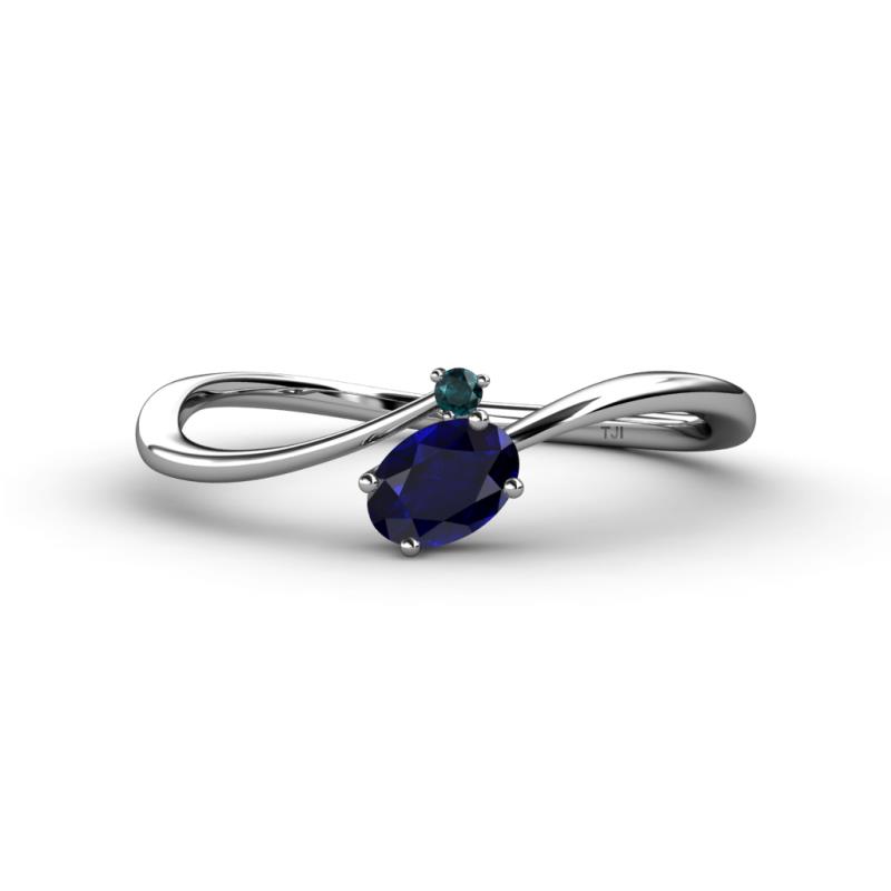 Lucie Bold Oval Cut Blue Sapphire and Round London Blue Topaz 2 Stone Promise Ring 