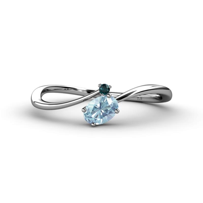 Lucie Bold Oval Cut Aquamarine and Round London Blue Topaz 2 Stone Promise Ring 