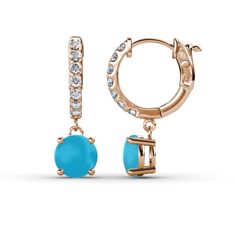 Nita (6mm) Round Turquoise and Diamond Dangle Huggie Hoop Earrings 