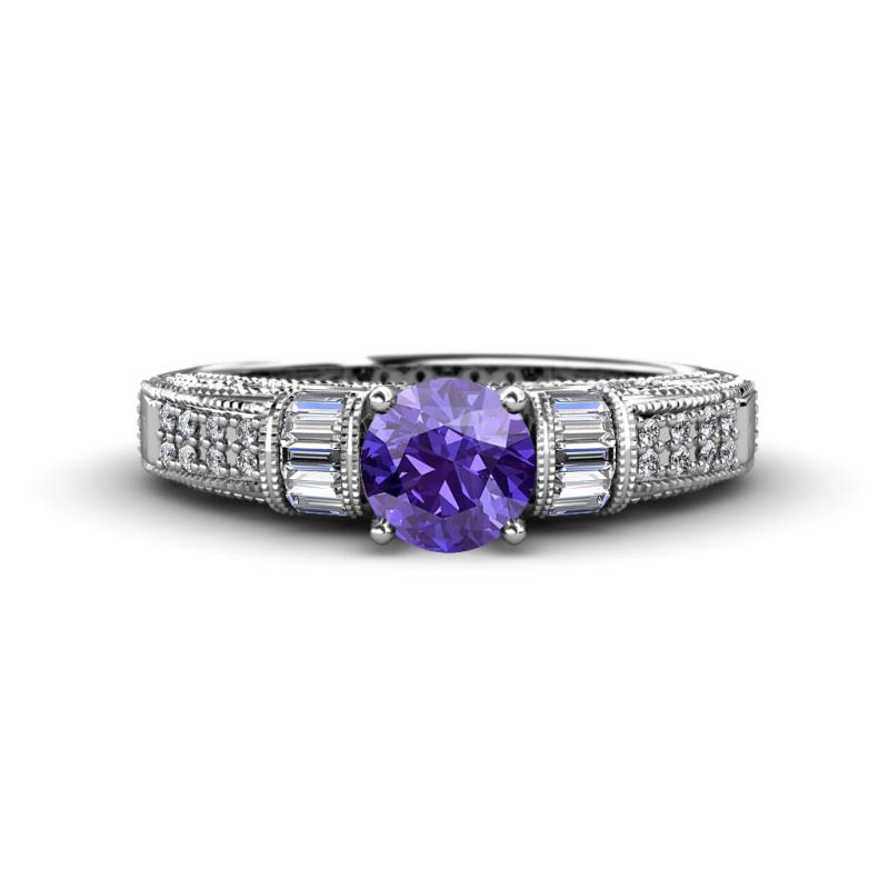 Amya Desire Round Iolite with Round and Baguette Diamond Engagement Ring 