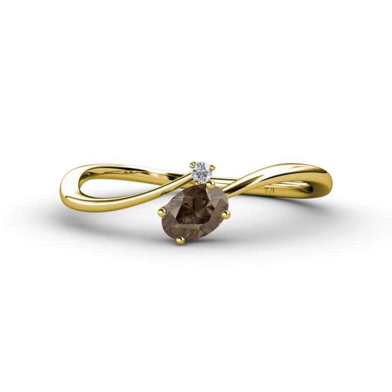 Lucie Bold Oval Cut Smoky Quartz and Round Lab Grown Diamond 2 Stone Promise Ring 