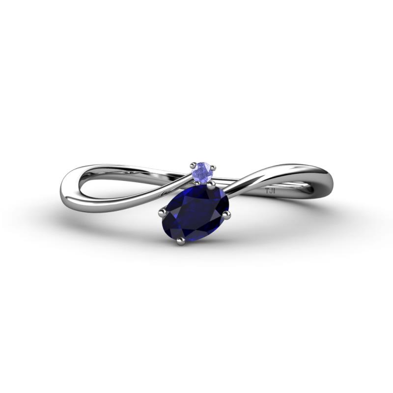 Lucie Bold Oval Cut Blue Sapphire and Round Tanzanite 2 Stone Promise Ring 