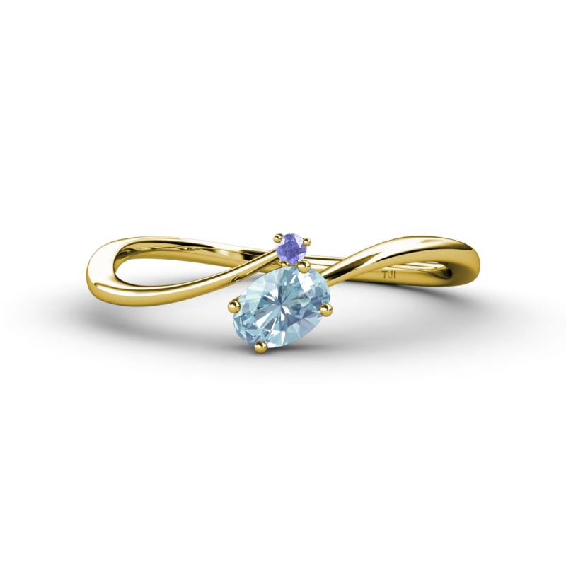 Lucie Bold Oval Cut Aquamarine and Round Tanzanite 2 Stone Promise Ring 