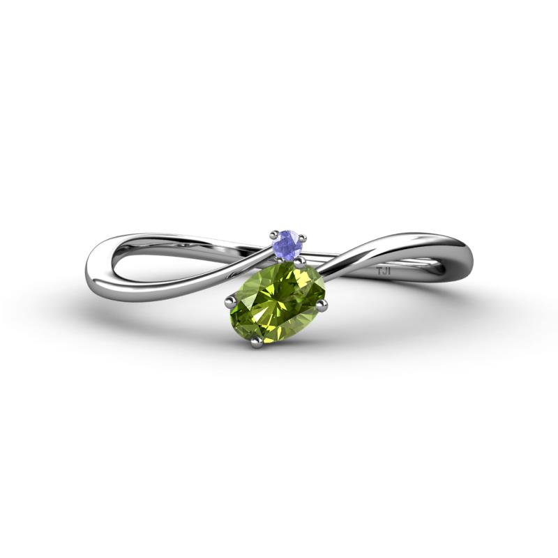Lucie Bold Oval Cut Peridot and Round Tanzanite 2 Stone Promise Ring 